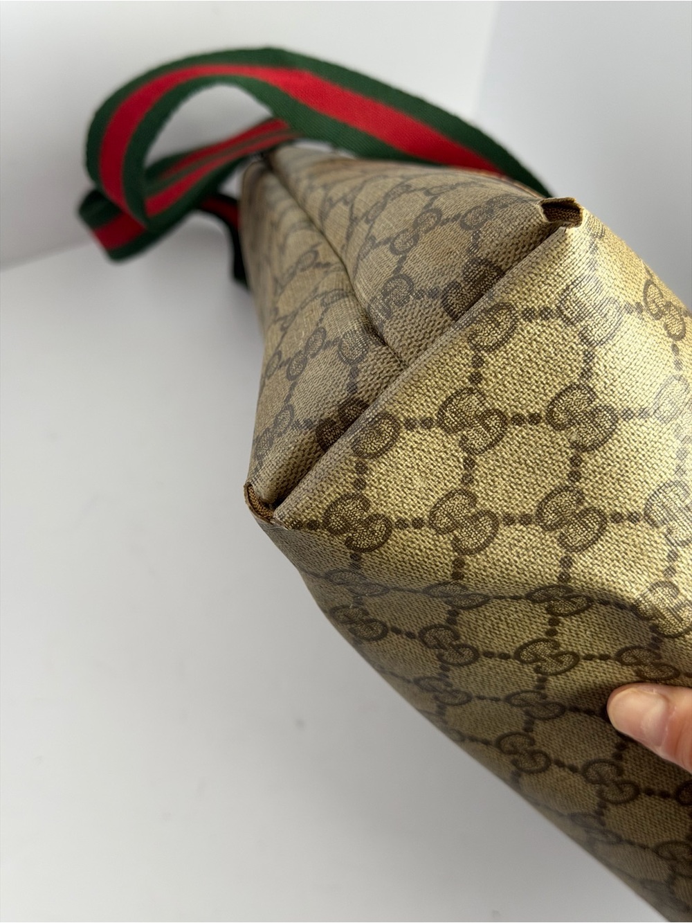 Gucci GG Supreme Monogram Canvas Tote Bag Sherry Web Stripe Handles - Picture 13 of 16